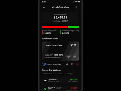 Finance App - Card Overview app design branding dashboard design figma finance fintech logo mobile product design typography ui ui design ux web design