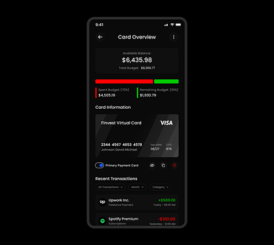 Finance App - Card Overview app design branding dashboard design figma finance fintech logo mobile product design typography ui ui design ux web design