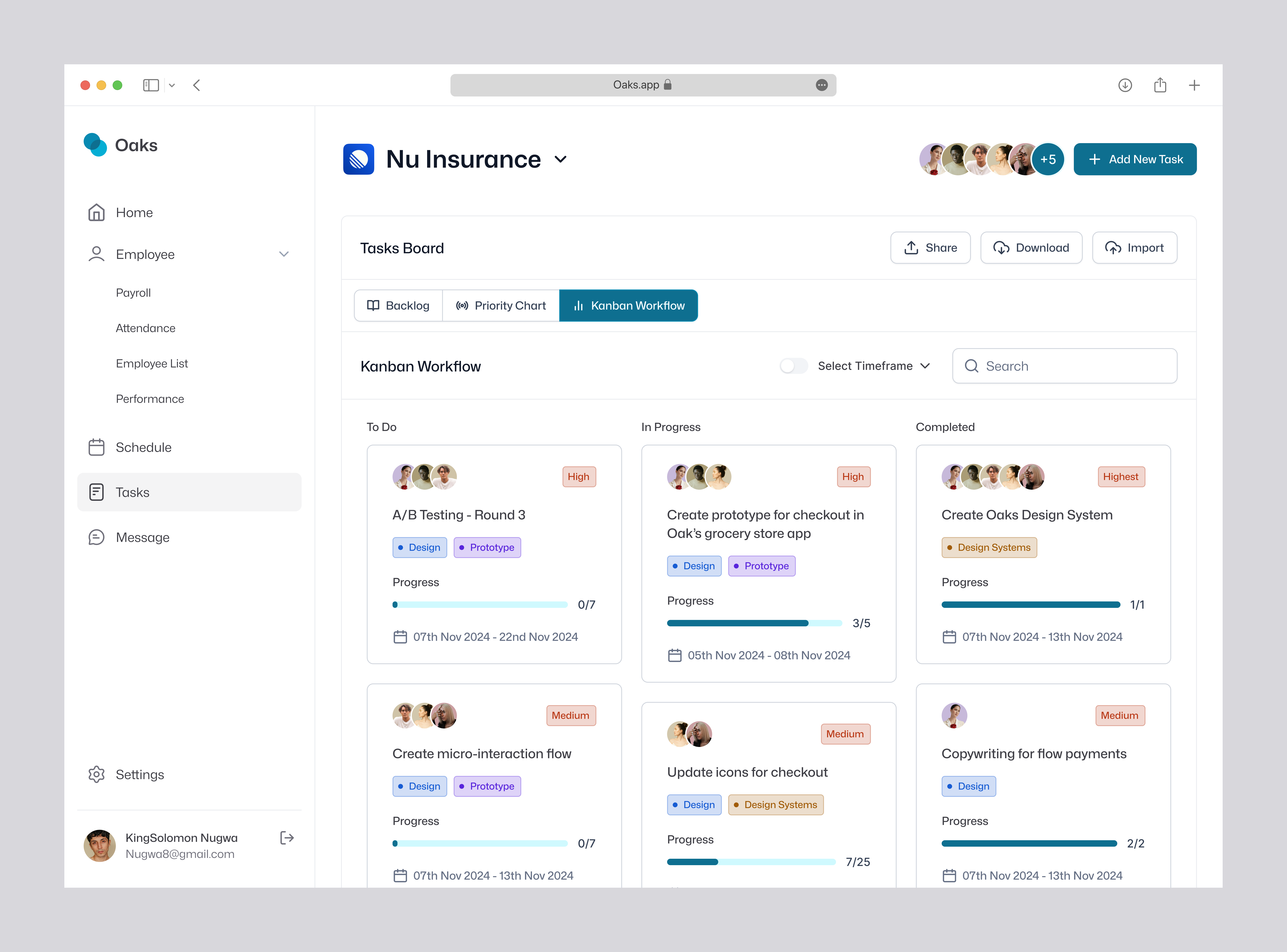 Oaks Task Management backlog drag drop figma graphic design hr hrms kanban management oaks task management tasks