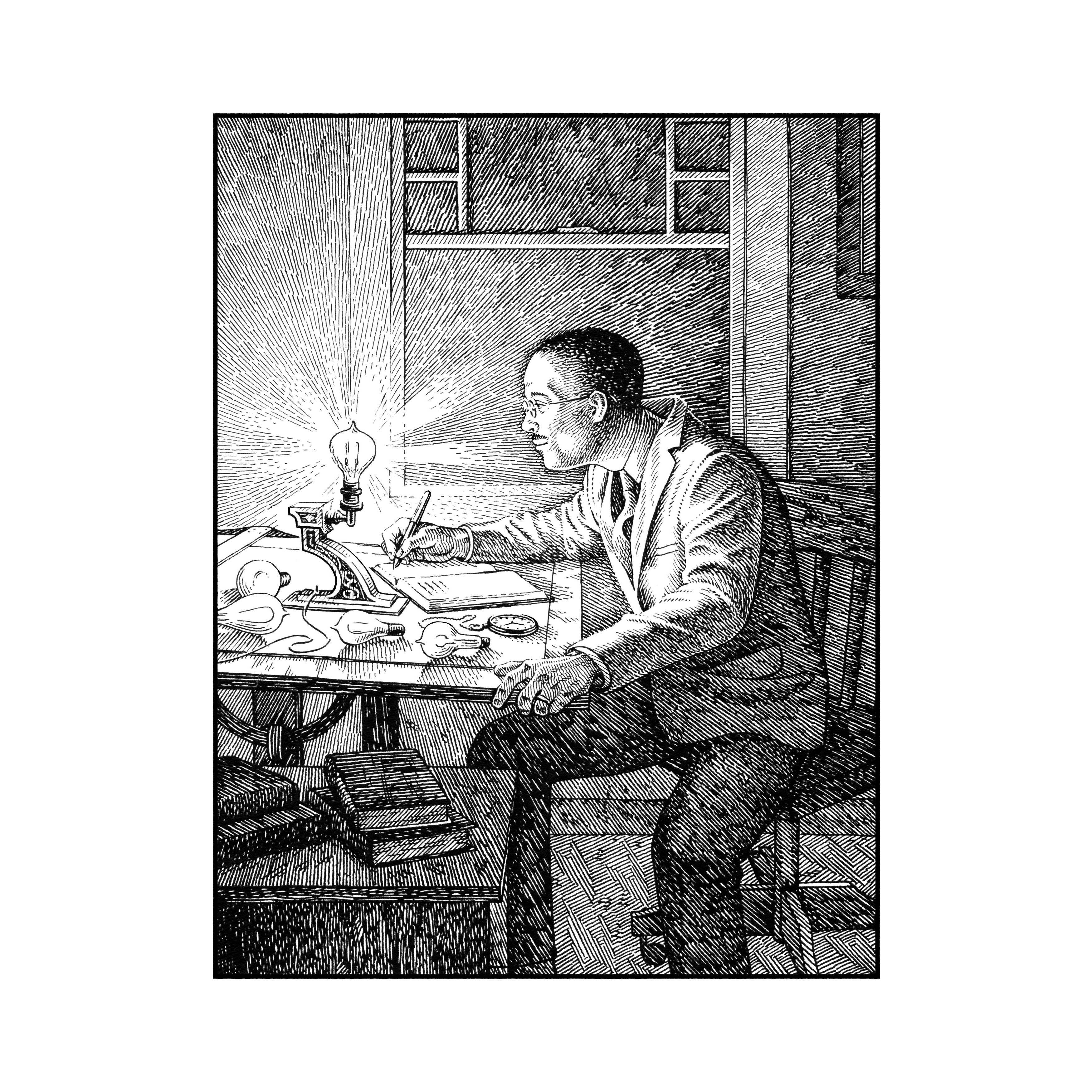 Lewis Latimer historical figure illustration inventor line art line drawing pen and ink pen drawing portrait