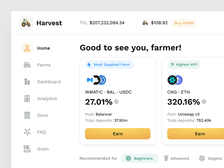 Harvest Finance by Mateusz Piatek for Properly on Dribbble