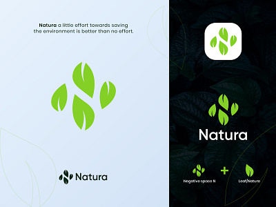 Natura - negative space N and Leaf modern logo concept branding eco friendly ecological envi environment green leaf letter mark letter n logo logo design logo icon natural logo nature naturedesign negative space n organic plant