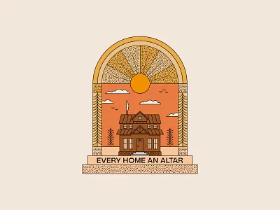 Seek & Send altar family home illustration landscape merch sky sun sunset typography vector