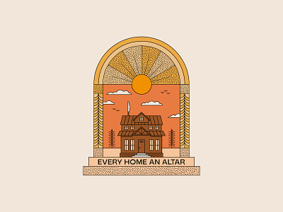 Seek & Send altar family home illustration landscape merch sky sun sunset typography vector