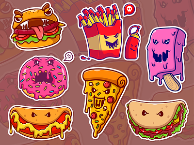 Food Doodle Food Cute Characters Clipart Pizza Burger Ice 