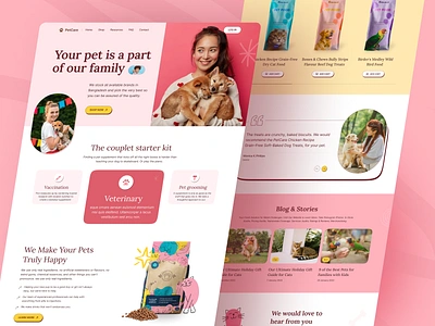 PetCare Website Design animal cat cat food dog dog lovers health homepage landing page mockup pet pet care pet food pet health pets petshop typography ui ux web design website