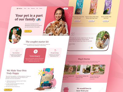 PetCare Website Design animal cat cat food dog dog lovers health homepage landing page mockup pet pet care pet food pet health pets petshop typography ui ux web design website