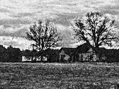 Abandoned house in the countryside countryside digital art field house illustration landscape rural trees