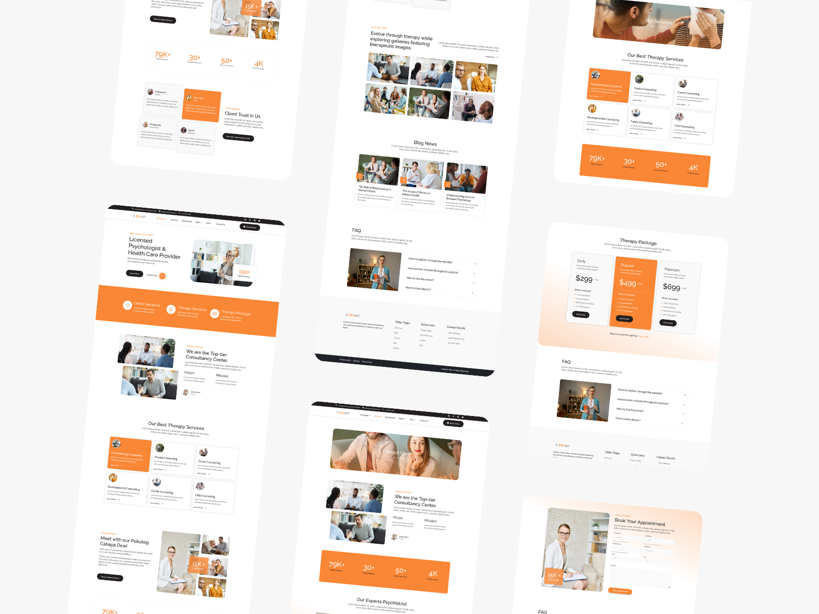 Psykit - Psychology & Counseling Elementor Template Kit branding clean counseling design elementor health kit mentalhealth minimalist modern orange psychology template ui ui kit ux web template website wordpress wordpress theme