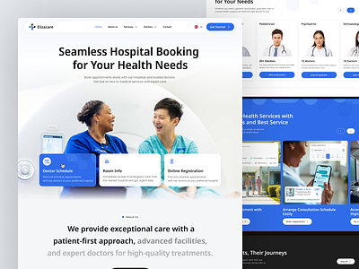 ElizaCare - Hospital Booking Landing Page booking clinic consultation diagnosis doctor directory doctor finder health services healthcare healthcare website hospital hospital booking medical medical platform online consultation patient patient journey responsive telehealth treatment wellness