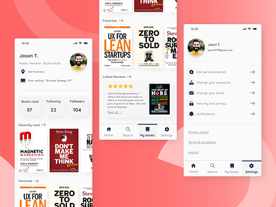 User profile | UI Challenge #6 book app book mobile app book reading app dailyui profile ui settings ui uichallenge uiux user profile uxui