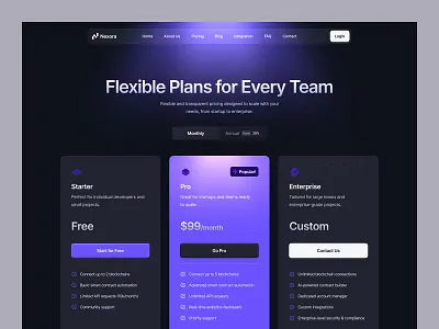 Nexora - Pricing Page cleandesign design figma graphic design prcingdesign pricing pricingpage pricingplans pricingsection ui ui design uiux uiuxdesign ux ux design web design