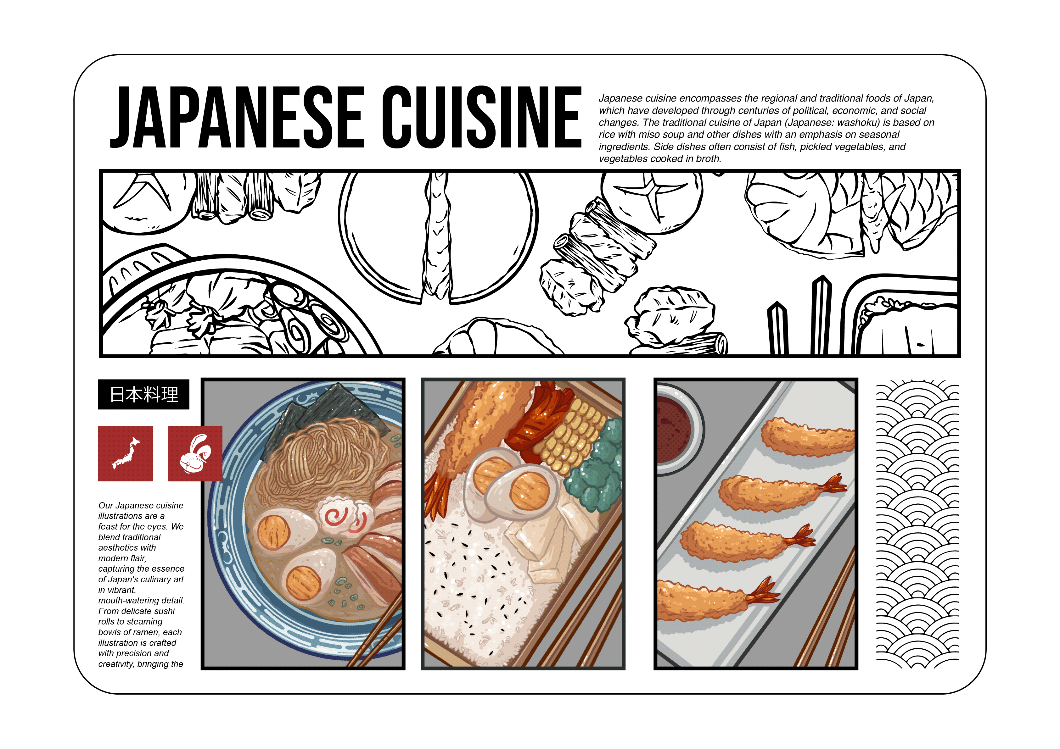 A Feast for the Eyes - 2024 Japanese Cuisine Illustrated food illustration graphic design illustration japanese cuisine merchandise