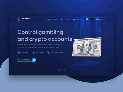 Hero Screen Animation of Landing Page for Gambling SaaS Wallet animation animation design crypto dashboard first screen hero screen home page hyip investing investment landing page modern payment transition ui ui design ui ux web design web ui web3