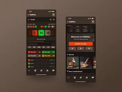 CS2Roll - CS Casino Mobile case battles case opening casino app ui casino bets casino cases casino game design casino ui casino ux crypto casino cryptocurrency bets cs gambling cs2 game interface igaming mobile casino roulette skins betting sports betting web3 web3 casino