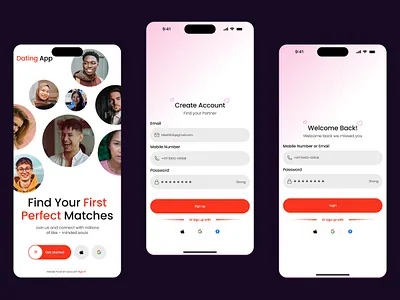 Dating Mobile Application app branding clear dating design graphic design interface logo meet mobile ui ux web white