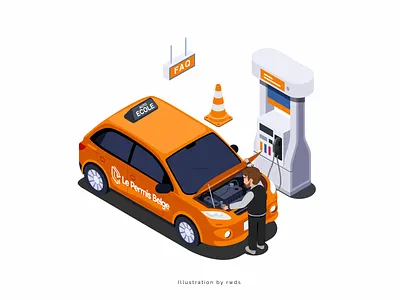 Refuel charge gas station illustration isometric license refuel vector