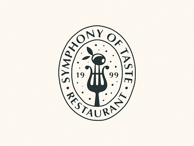Symphony of taste branding design fork graphic design harp logo olive restaurant