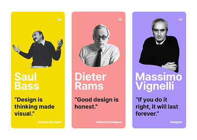 Designer Quotes Mobile App 2d agency android animation app black and white bold design designers dieter rams flat design iphone massimo vignelli mobile quotes saul bass typography ui visual design