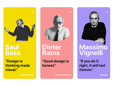 Designer Quotes Mobile App 2d agency android animation app black and white bold design designers dieter rams flat design iphone massimo vignelli mobile quotes saul bass typography ui visual design