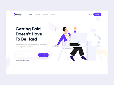 Duely Smart Invoice - saas Landing page accounting analytics animation bill business crm finance illustration invocing invoice invoice maker landing page online invoice payment product saas software transaction web web software