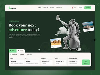 Luxora - Flight Ticket & Hotels Booking Website adventure booking detail page booking platform booking trip clean flight flight booking hotels popular tourism travel travel booking travel booking websites travel web travel website traveling trip trips vacation web design