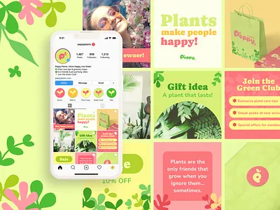 Peppy Plants Social Media Templates branding colorful feed instagram instagramtemplates plants playful social templates