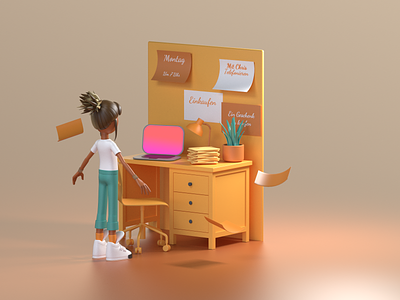 Work place 3d 3d character 3dcharacter 3dicon branding c4d character character design cinema4d color design girl graphic design icon illustration laptop minimal mockup web workplace