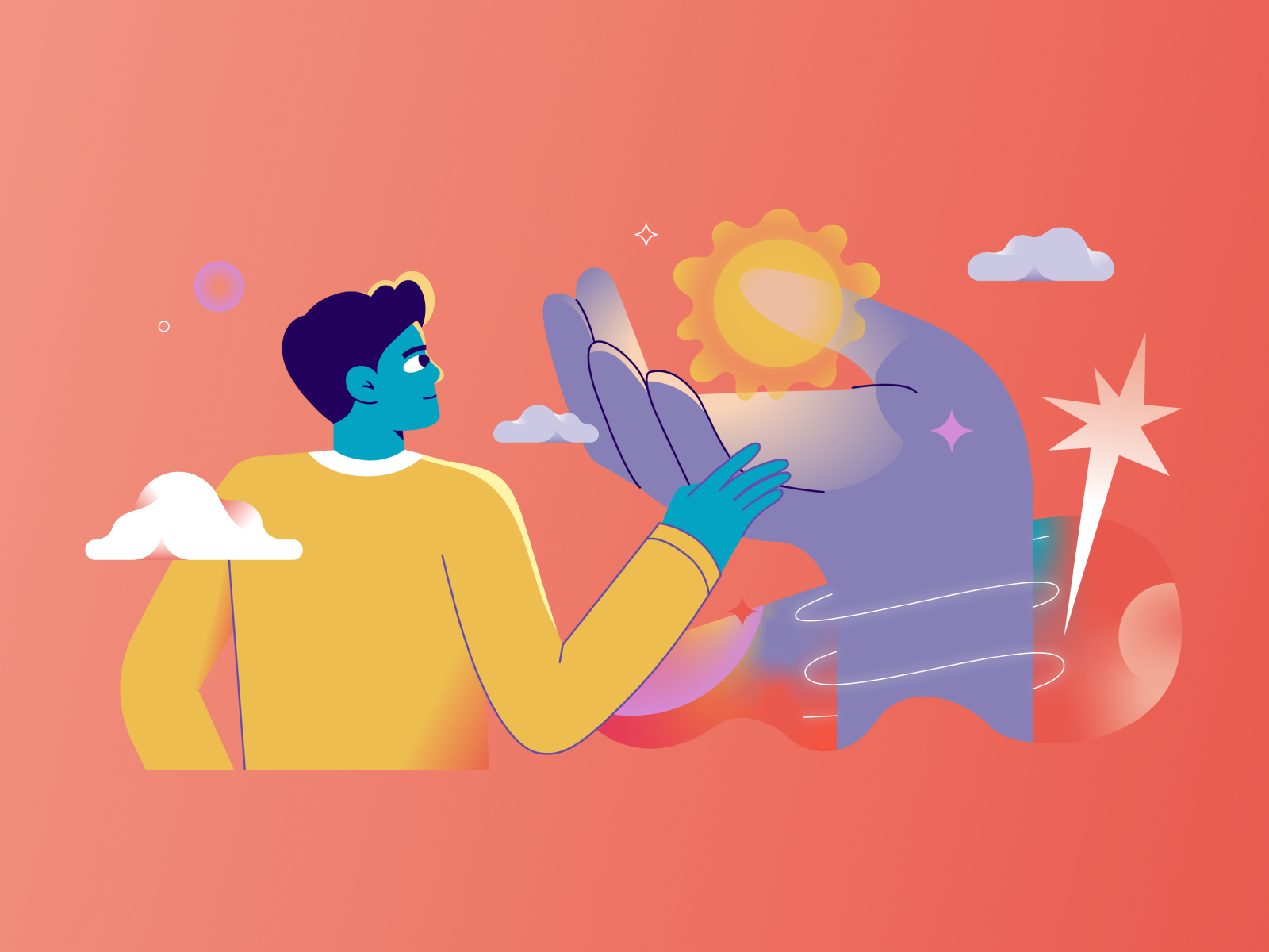 About Us Website Illustration about us character character design flat hand illustration information knowledge male man space sun vector web illustration