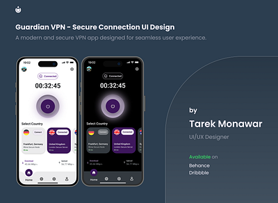 VPN Mobile App Interface – A Modern Minimalist Approach ui ux mobile app vpn app