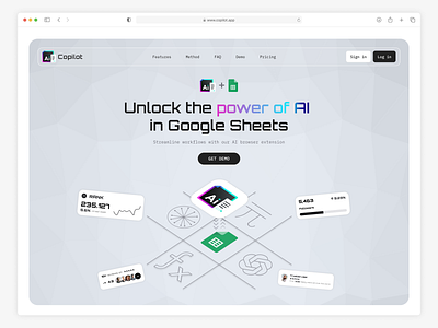 AI-Extention For GSheets Landing Page UI ai app automation clean ui design extetnion google sheets landing minimalism ui ux workflow automation