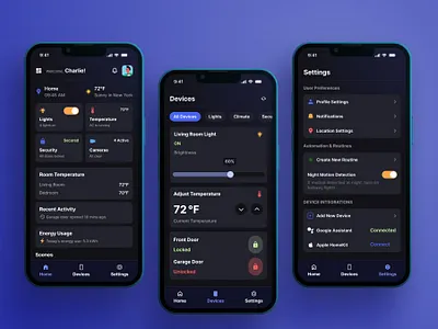 Home Control Mobile App UI app dailyui dark mode ui design home home control mobile app ui uiux
