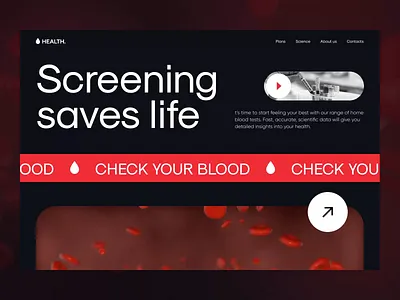 Blood Screening Company Website animation biotech design doctor gradient health interection landing medicine platform test trend typography ui web webdesign website
