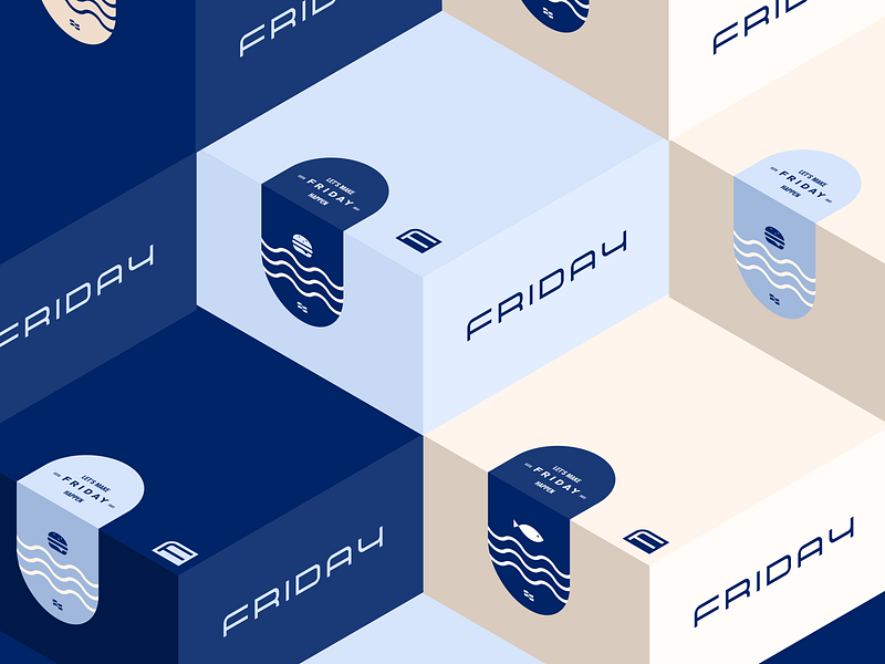 Friday: Branding blue box branding design figma font food friday logo sea vector wave yacht
