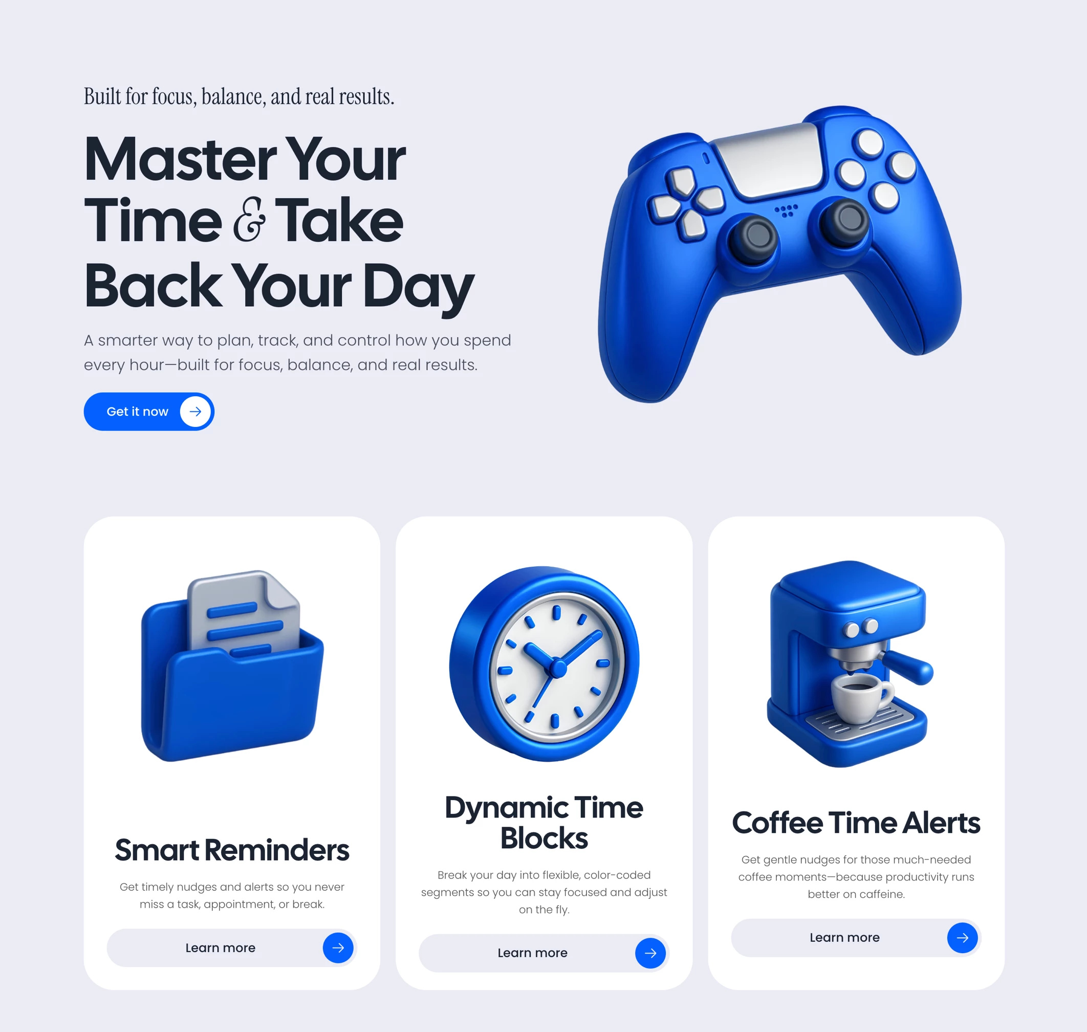 Clean website hero section for Framer 3d 3d icon blue cards clean cta framer header headline hero home icons landing light webdesign webiste