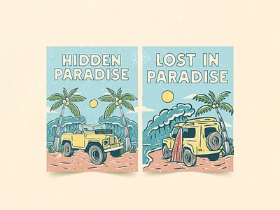 Hidden & Lost In Paradise adventure beach car cartoon design graphic design illustration surf wave