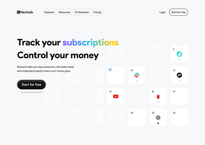 Nextsub – Subscription Management Web App (onboarding screens) ai app finance investment landing page management money nextsub product productive spend subscription webapp