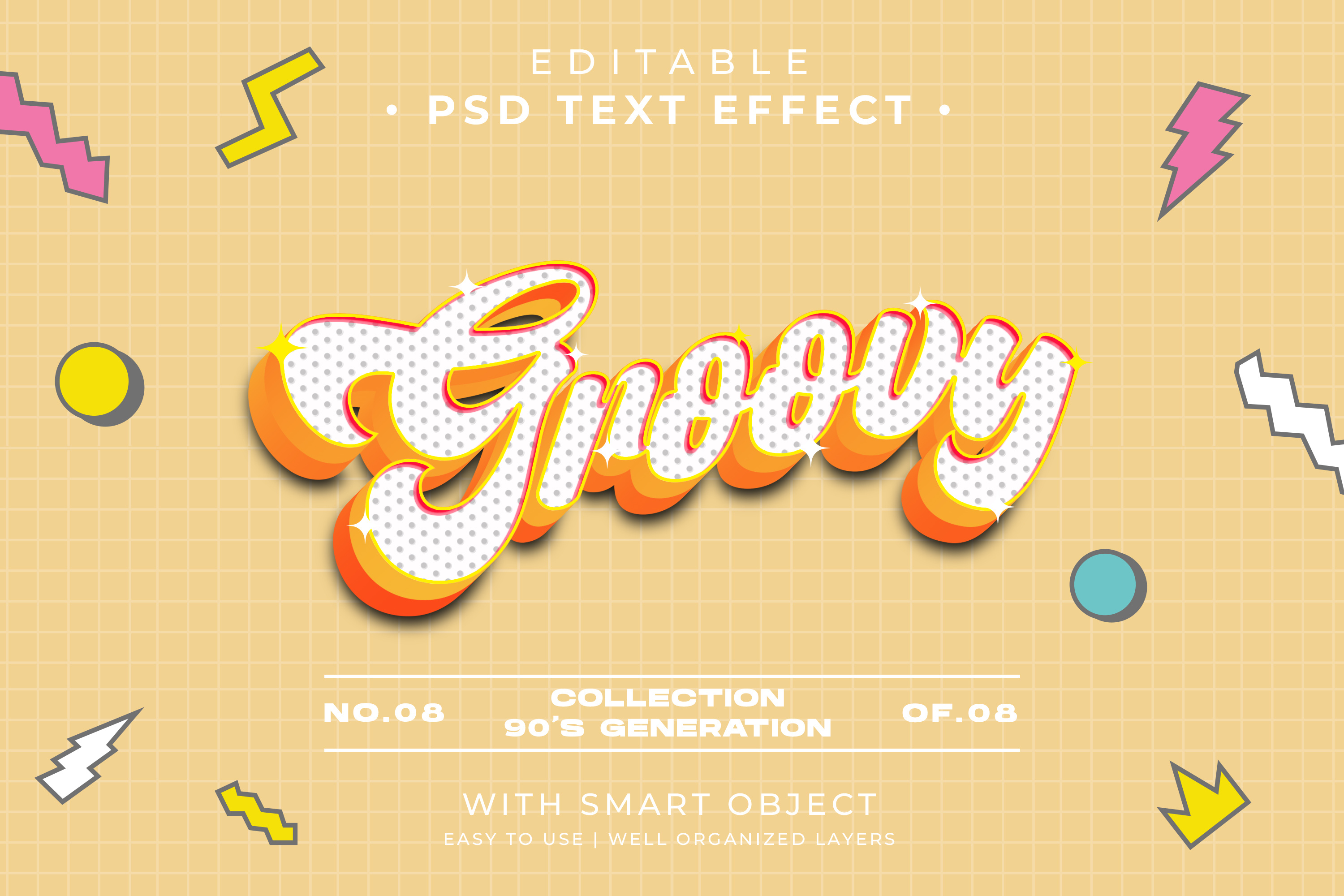 Editable 90's Groovy Text Effect Psd vintage