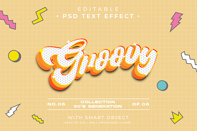 Editable 90's Groovy Text Effect Psd vintage