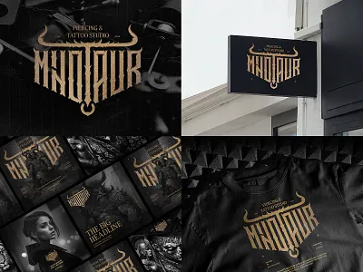 Minotaur tattoo studio black metal brand brand identity branding bull gothic logo lettering logo logotype minotaur mythology tattoo tattoo logo typography visual
