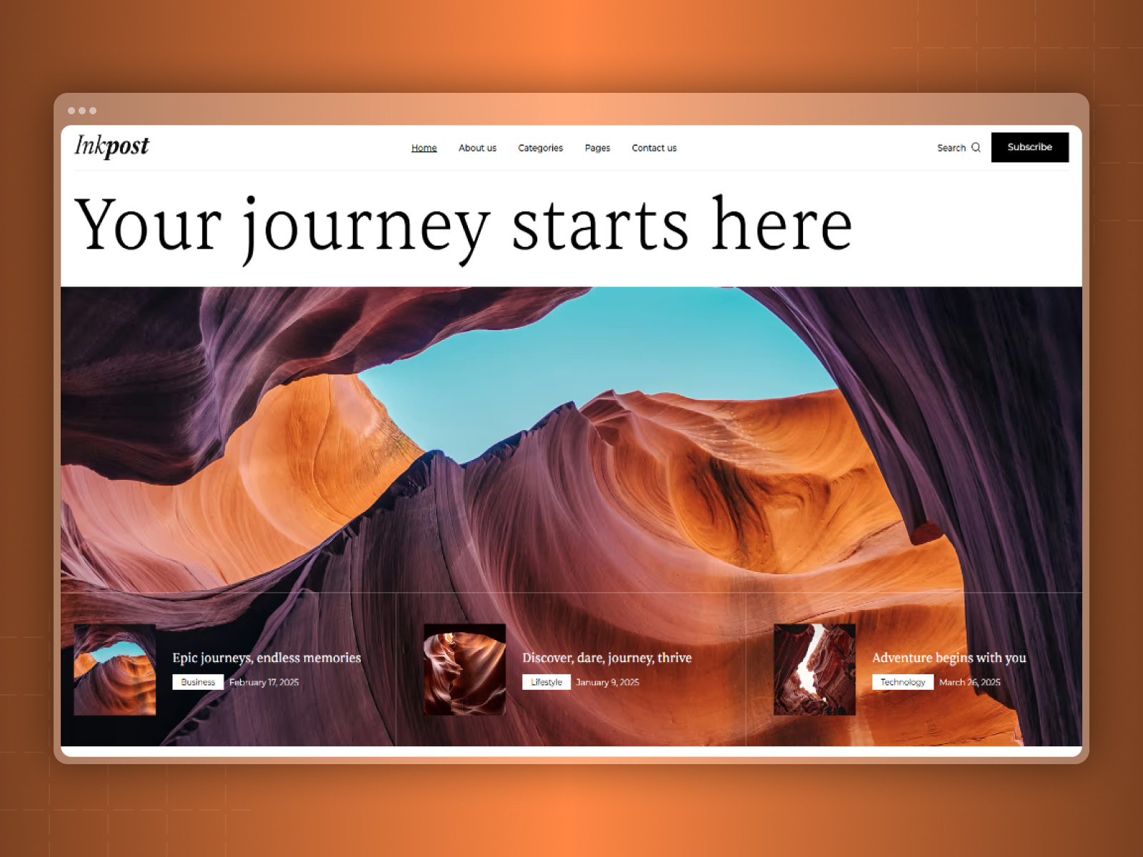 Inkpost - Blog and Editorial Website Webflow Template bloggers business content creators editorial website fashion food lifestyle new sites online magazine personal personal blogs responsive travel uiux webdesign webdevelopment webflow webflow template webflow website writters