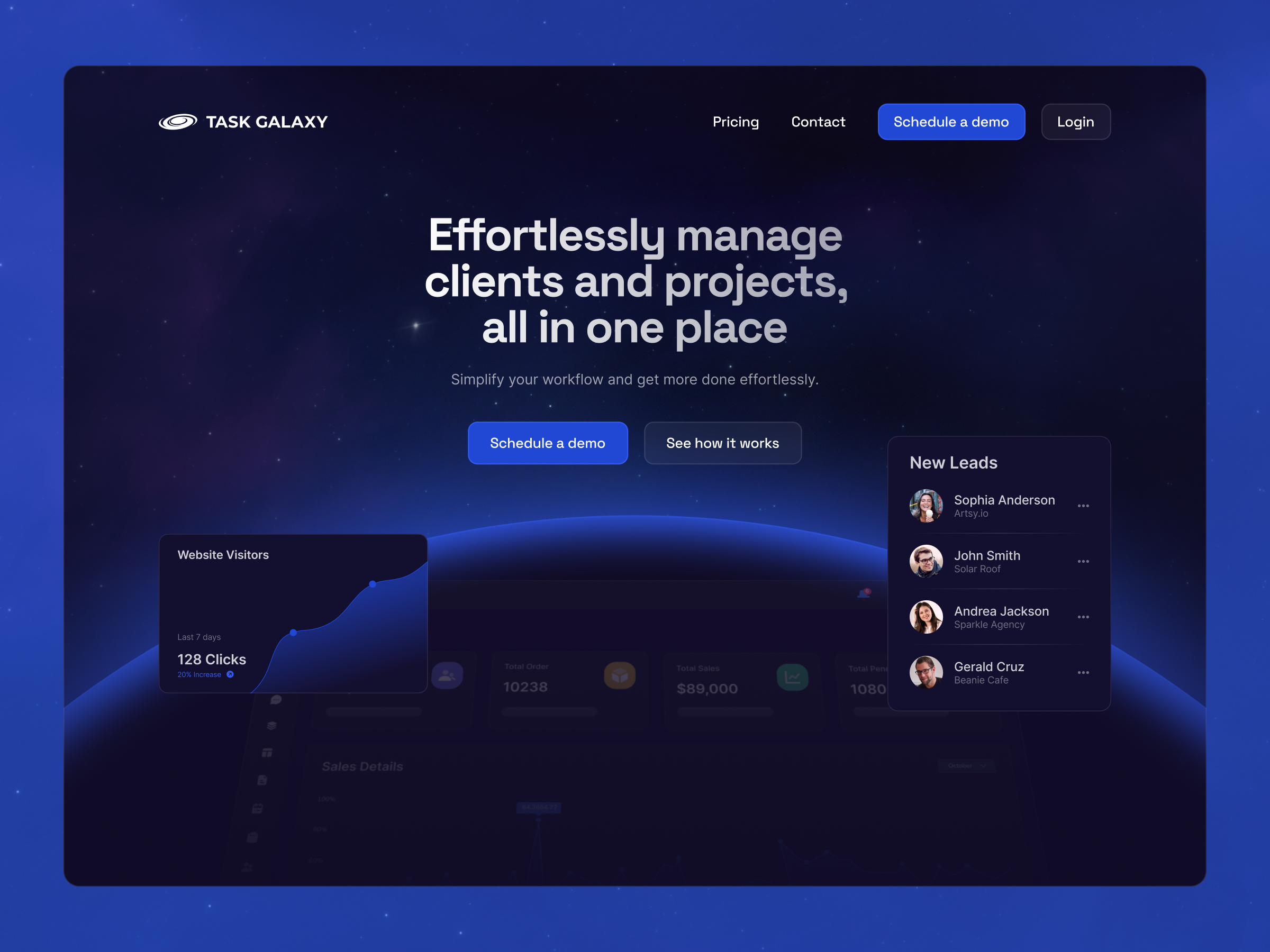 Hero Redesign for Task Galaxy app blue clean dark dashboard design figma galaxy gradient hero management modern product responsive saas startup ui ux web website