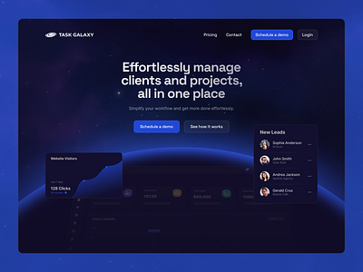 Hero Redesign for Task Galaxy app blue clean dark dashboard design figma galaxy gradient hero management modern product responsive saas startup ui ux web website