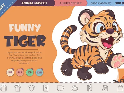 Funny cartoon tiger. animal art cartoon character comic cub design illustration mascot stickers t shirt tiger vector