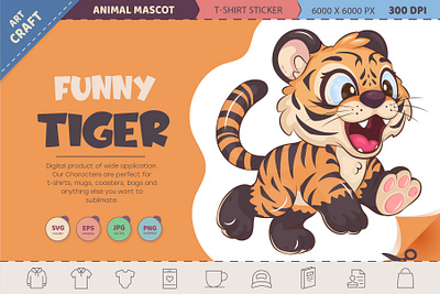 Funny cartoon tiger. animal art cartoon character comic cub design illustration mascot stickers t shirt tiger vector