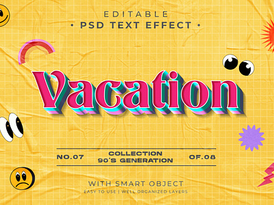 Editable 90's Vacation Text Effect Psd vintage