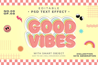 Editable Pop Good VibesText Effect Psd vintage