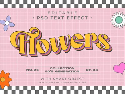 Editable 90's Flowers Text Effect Psd vintage