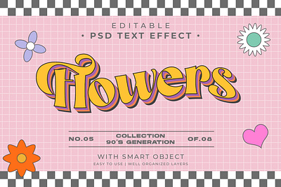 Editable 90's Flowers Text Effect Psd vintage