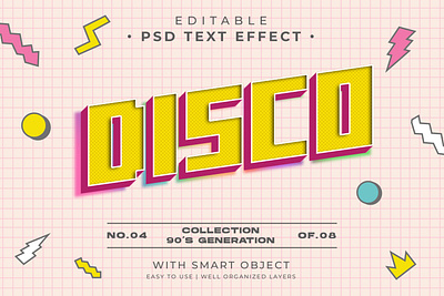 Editable 90's Disco Text Effect Psd vintage